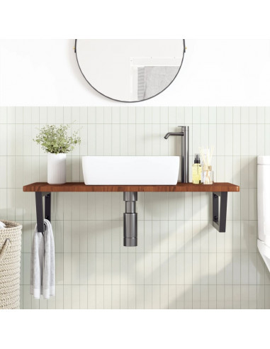 Ripiano a Parete per Lavabo in Acciaio e Massello di Rovere