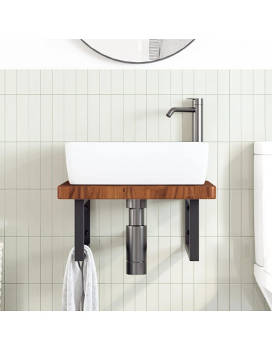 Ripiano a Parete per Lavabo in Acciaio e Massello di Rovere