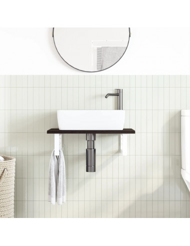 Ripiano a Parete per Lavabo in Acciaio e Massello di Rovere