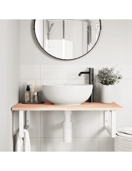 Ripiano a Parete per Lavabo in Acciaio e Massello di Rovere