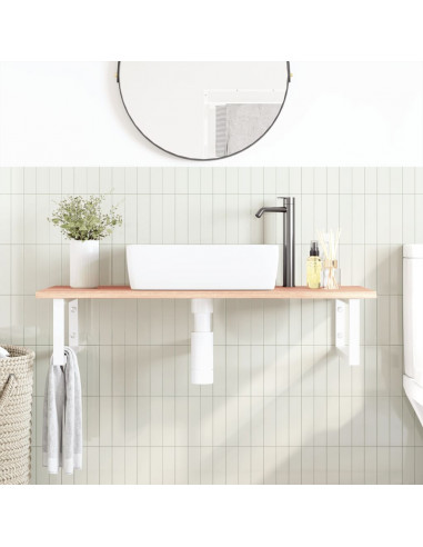 Ripiano a Parete per Lavabo in Acciaio e Massello di Rovere