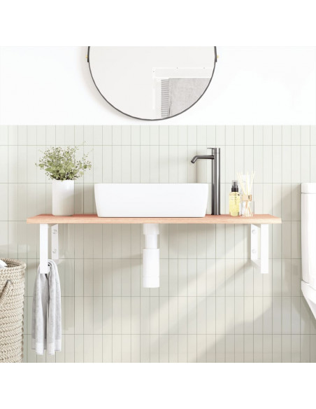 Ripiano a Parete per Lavabo in Acciaio e Massello di Rovere