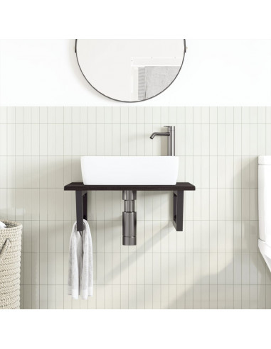 Ripiano a Parete per Lavabo in Acciaio e Massello di Rovere