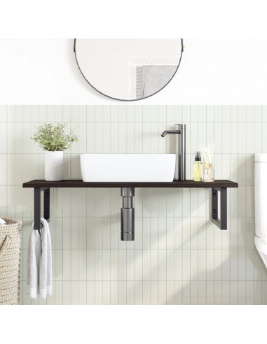 Ripiano a Parete per Lavabo in Acciaio e Massello di Rovere