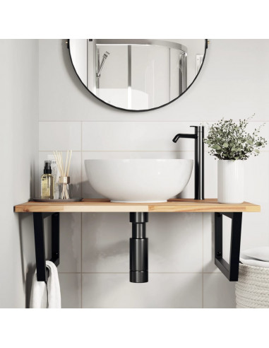 Ripiano a Parete per Lavabo in Acciaio e Massello di Acacia