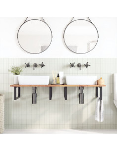 Ripiano a Parete per Lavabo in Acciaio e Massello di Acacia 2