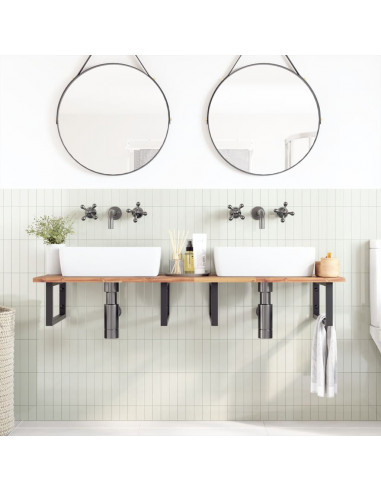 Ripiano a Parete per Lavabo in Acciaio e Massello di Acacia