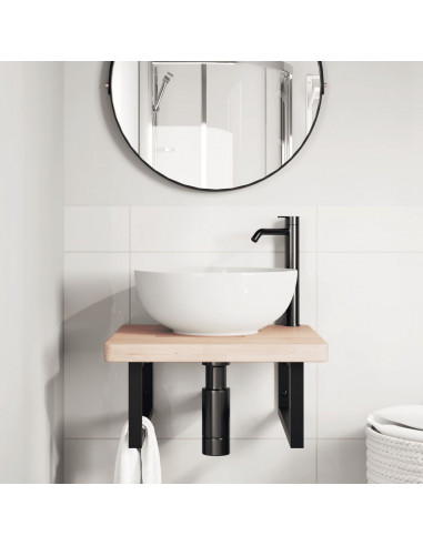 Ripiano a Parete per Lavabo in Acciaio e Massello di Rovere