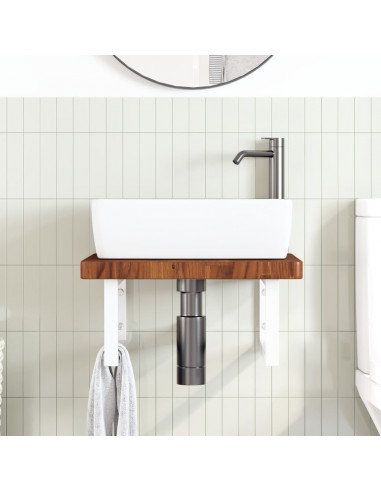 Ripiano a Parete per Lavabo in Acciaio e Massello di Rovere