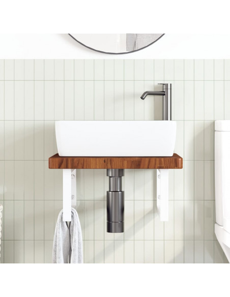 Ripiano a Parete per Lavabo in Acciaio e Massello di Rovere