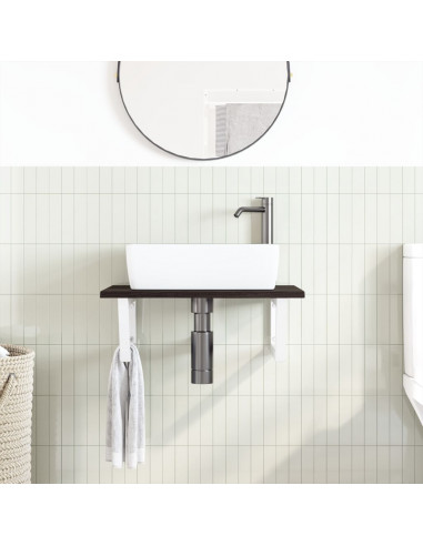 Ripiano a Parete per Lavabo in Acciaio e Massello di Rovere