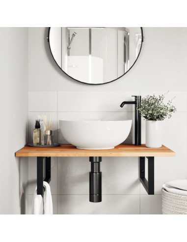 Ripiano a Parete per Lavabo in Acciaio e Massello di Acacia