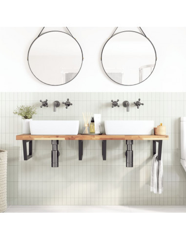 Ripiano a Parete per Lavabo in Acciaio e Massello di Acacia