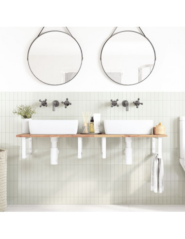 Ripiano a Parete per Lavabo in Acciaio e Massello di Acacia