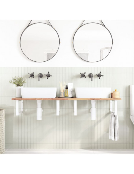 Ripiano a Parete per Lavabo in Acciaio e Massello di Acacia