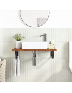 Ripiano a Parete per Lavabo in Acciaio e Massello di Rovere 2