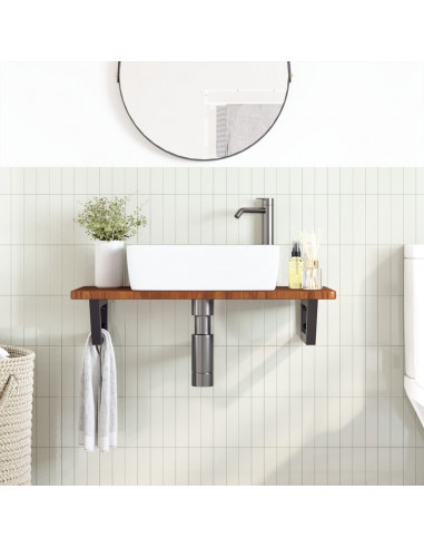 Ripiano a Parete per Lavabo in Acciaio e Massello di Rovere