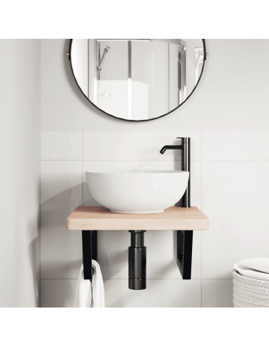 Ripiano a Parete per Lavabo in Acciaio e Massello di Rovere