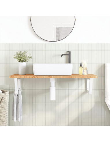 Ripiano a Parete per Lavabo in Acciaio e Massello di Rovere