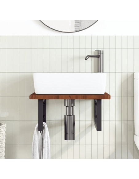 Ripiano a Parete per Lavabo in Acciaio e Massello di Rovere