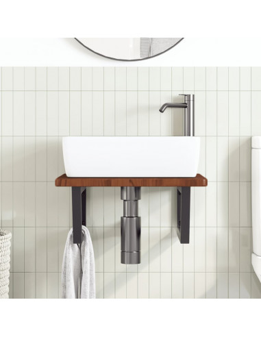 Ripiano a Parete per Lavabo in Acciaio e Massello di Rovere
