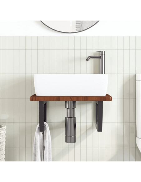 Ripiano a Parete per Lavabo in Acciaio e Massello di Rovere