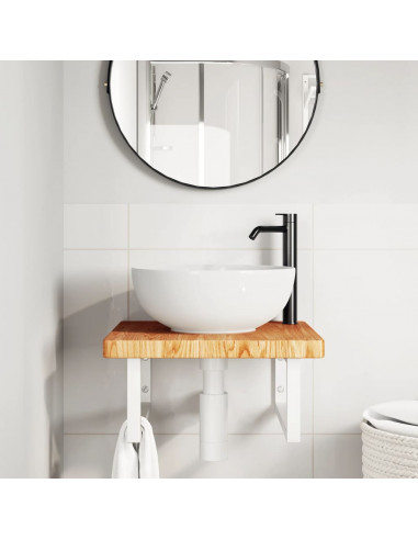 Ripiano a Parete per Lavabo in Acciaio e Massello di Rovere