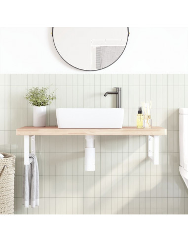 Ripiano a Parete per Lavabo in Acciaio e Massello di Faggio