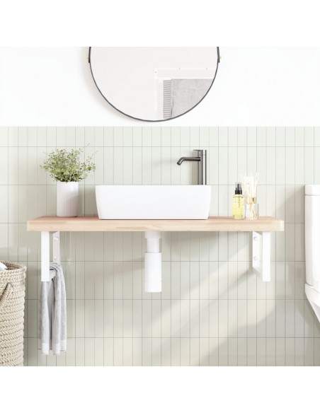 Ripiano a Parete per Lavabo in Acciaio e Massello di Faggio