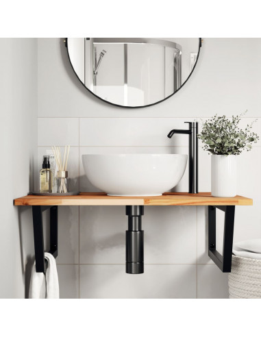 Ripiano a Parete per Lavabo in Acciaio e Massello di Acacia