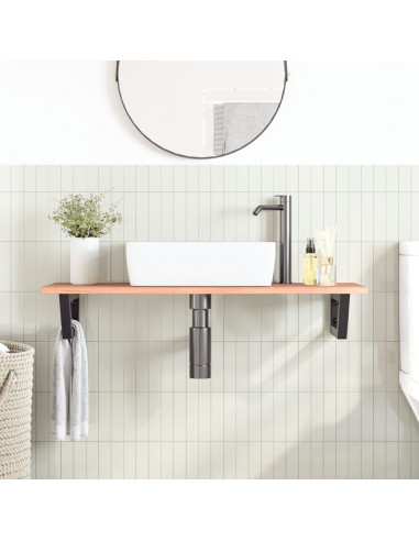 Ripiano a Parete per Lavabo in Acciaio e Massello di Rovere