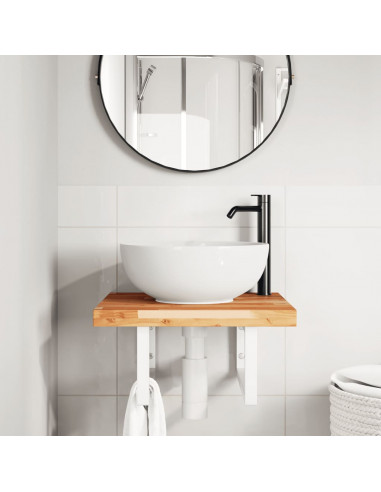 Ripiano a Parete per Lavabo in Acciaio e Massello di Acacia