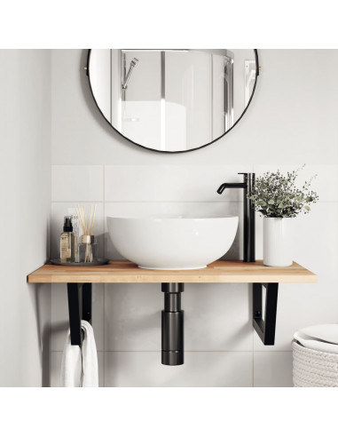 Ripiano a Parete per Lavabo in Acciaio e Massello di Acacia