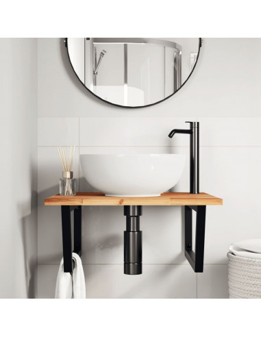 Ripiano a Parete per Lavabo in Acciaio e Massello di Acacia