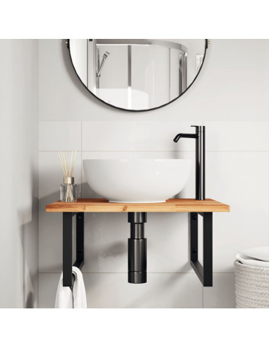 Ripiano a Parete per Lavabo in Acciaio e Massello di Acacia