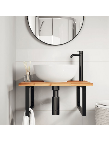 Ripiano a Parete per Lavabo in Acciaio e Massello di Acacia