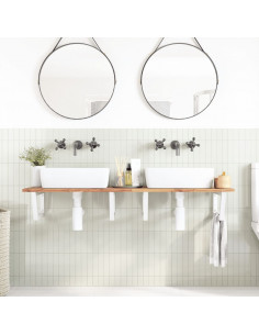 Ripiano a Parete per Lavabo in Acciaio e Massello di Acacia 2