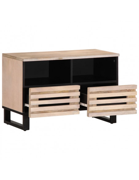 Mobile Porta TV Bianco 70x34x46 cm in Legno Massello di Mango