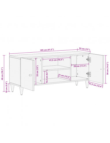 Mobile Porta TV 105x33x46cm in Legno Massello di Mango