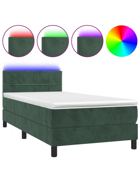 Letto a Molle con Materasso e LED Verde Scuro 100x200cm Velluto