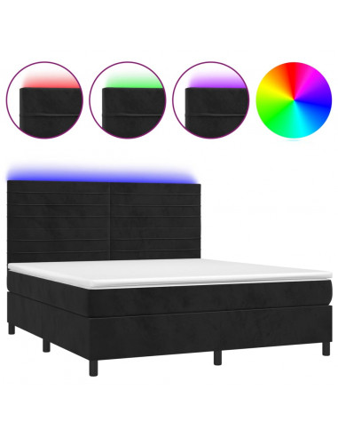 Letto a Molle con Materasso e LED Nero 160x200 cm in Velluto
