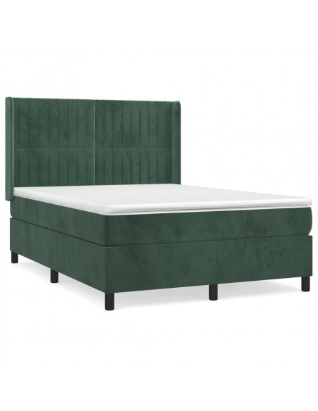 Giroletto a Molle con Materasso Verde Scuro 140x190 cm Velluto
