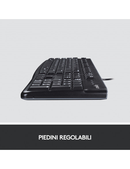 Logitech K120 Tastiera con Cavo per Windows, USB Plug-and-Play, Dimensioni Standard, Resistente agli Schizzi, Barra Spaziatrice 