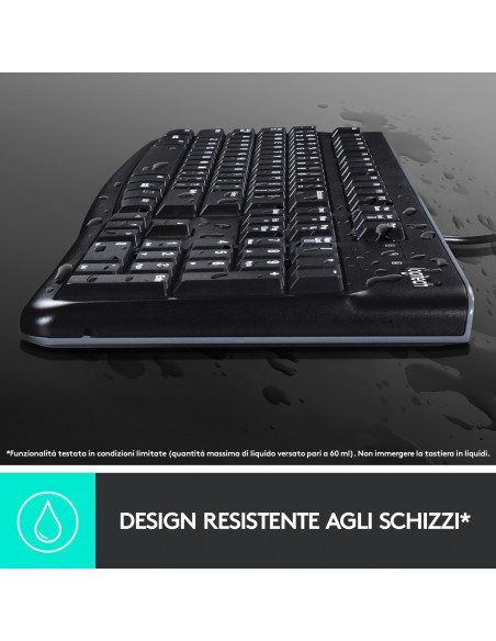 Logitech K120 Tastiera con Cavo per Windows, USB Plug-and-Play, Dimensioni Standard, Resistente agli Schizzi, Barra Spaziatrice 
