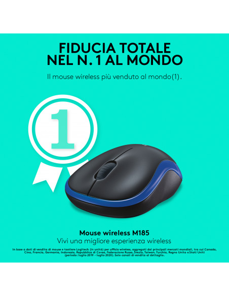 Logitech M185 Mouse Wireless, 2,4 GHz con Mini Ricevitore USB, Durata Batteria di 12 Mesi, Tracciamento Ottico 1000 DPI, Ambides
