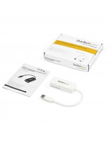StarTech.com Adattatore USB 3.0 a Ethernet Gigabit (RJ45) - Scheda di rete NIC esterna con porta USB integrata - Bianco