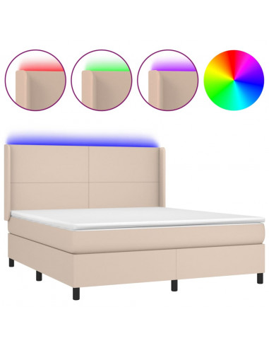 Giroletto Molle Materasso e LED Cappuccino 160x200cm Similpelle