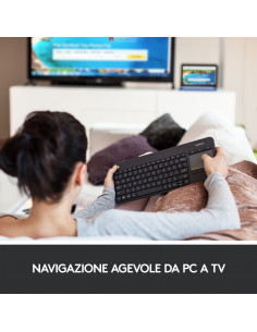 Logitech K400 Plus Tastiera Wireless Touch TV, Facili Controlli Multimediali e Touchpad Integrato, Tastiera HTPC per TV Collegat 2