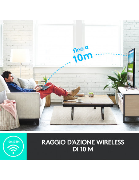 Logitech K400 Plus Tastiera Wireless Touch TV, Facili Controlli Multimediali e Touchpad Integrato, Tastiera HTPC per TV Collegat