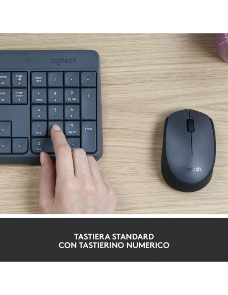 Logitech MK235 Combo Tastiera e Mouse Wireless per Windows, Ricevitore Unifying USB 2,4 GHz Wireless, 15 Tasti FN, Lunga Durata 
